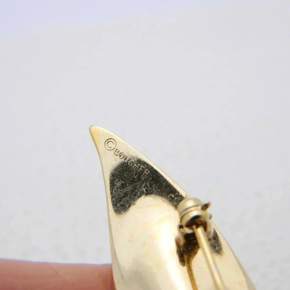 Gold Tone RARE BOUCHER 5954 Clear Baguette Brooch
